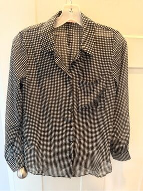 Love For Humanity Couture Small Black White Houndstooth Sheer Button Front